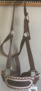 Medium Brown Bronc Halter w/Buckstiching and White Crackle Leather