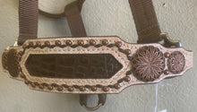 Load image into Gallery viewer, Medium Brown Bronc Halter w/Buckstiching and White Crackle Leather
